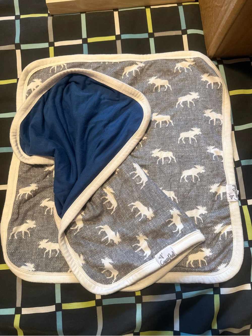 Copper pearl Moose-Print Blue & Gray Baby security blankets